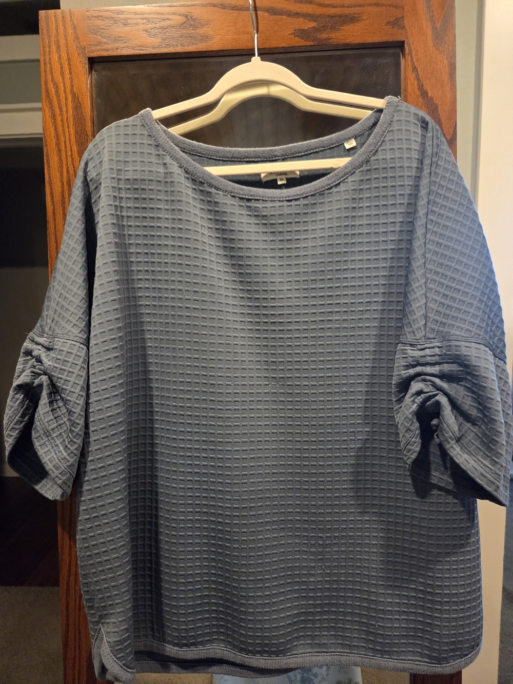 Max Studio Slate Blue Waffle-Knit Tie-Sleeve Sweatshirt